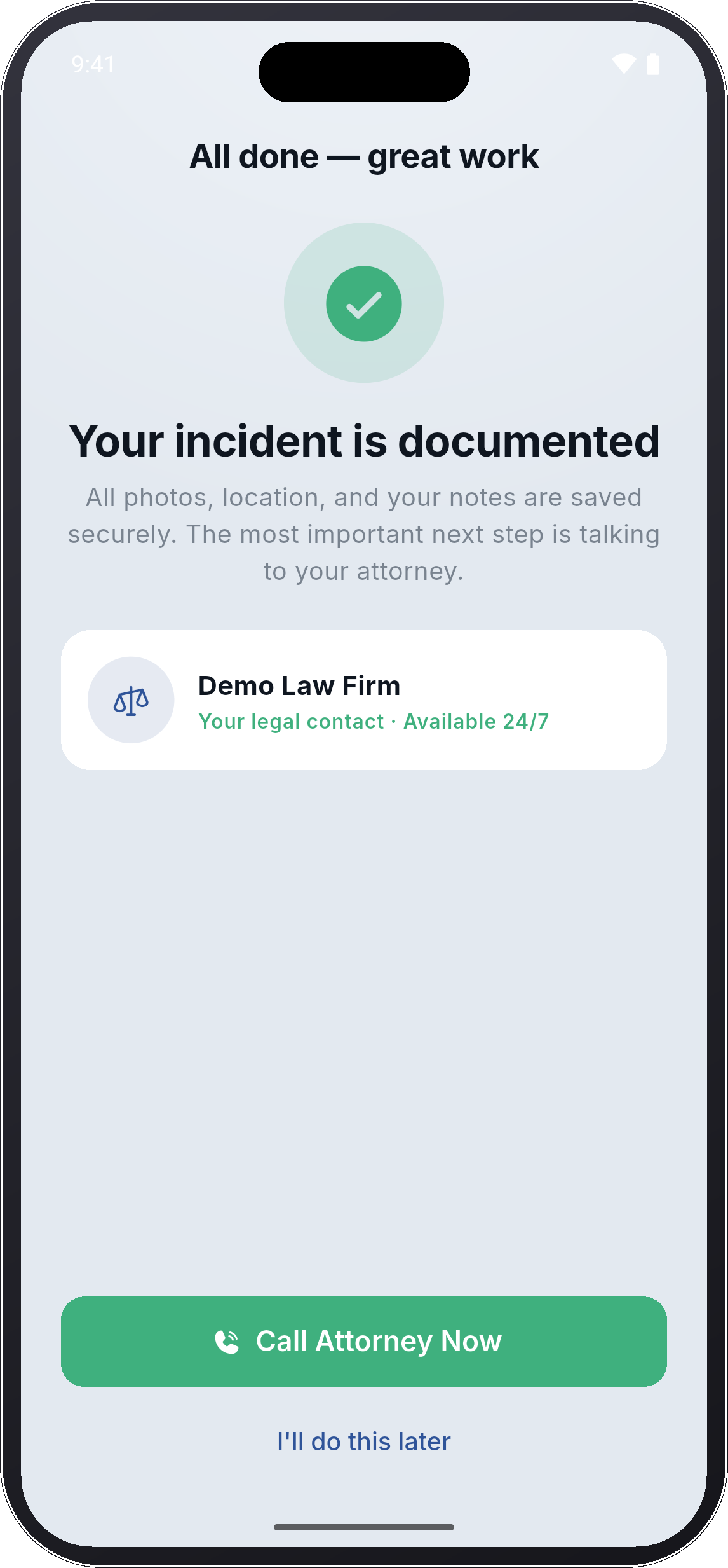 Incident confirmation screen